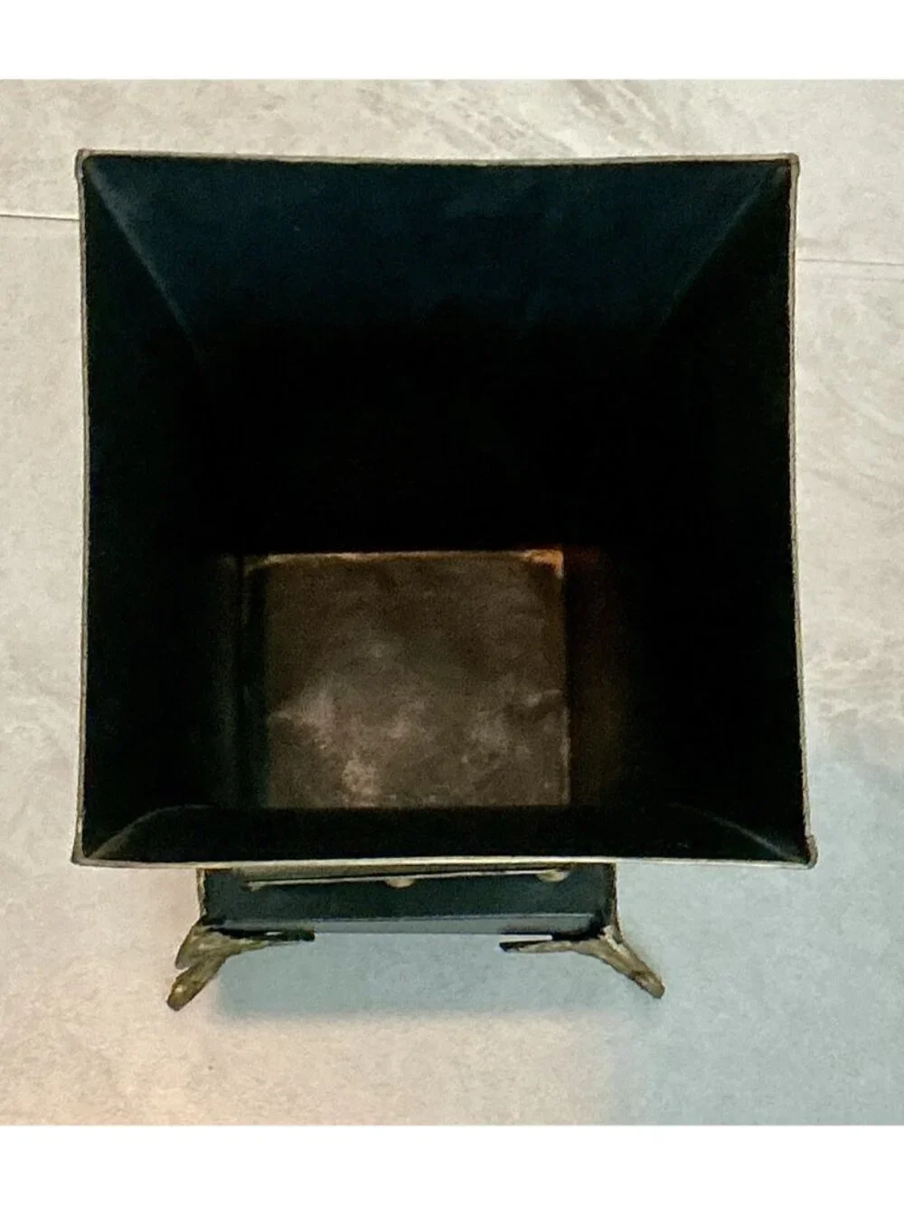 Hollywood Regency tole Planter Vase Black Crackle Gold Florentine Footed 13